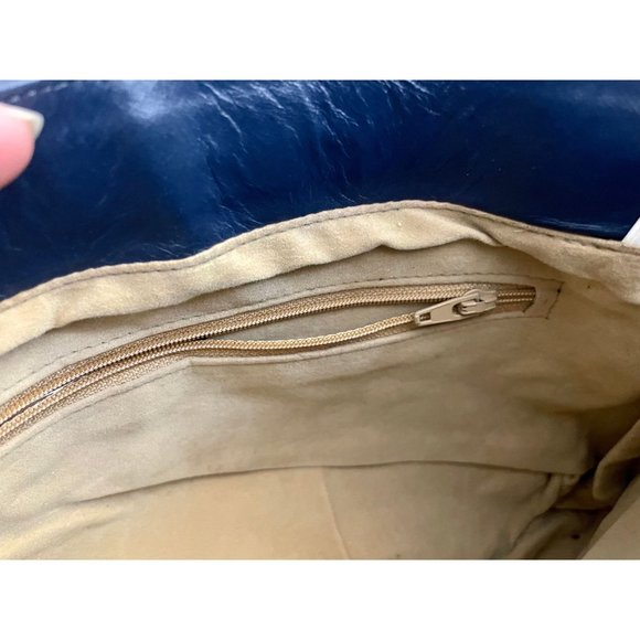 Vintage Shoulder Bag Purse in White & Blue with Embossed Checkered pattern retro - Picture 10 of 10